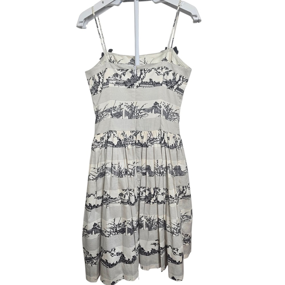 Vintage Tracy & Michael Toile Women's Dress Ivory Velvet Black Bow Strap Midi - Picture 4 of 13